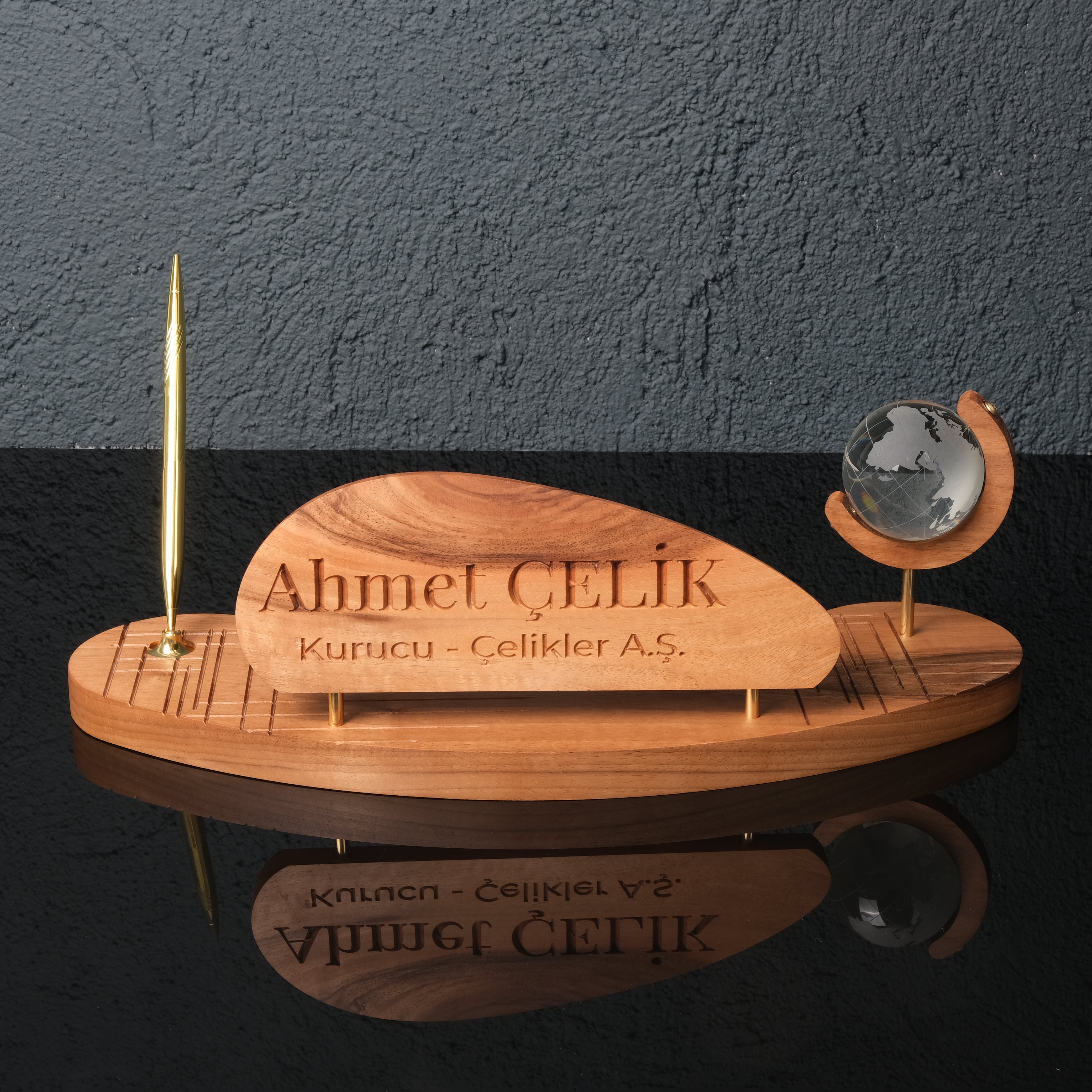 Triarch Solid Wood & Brass Desk Set – Prestigious Office Accessory