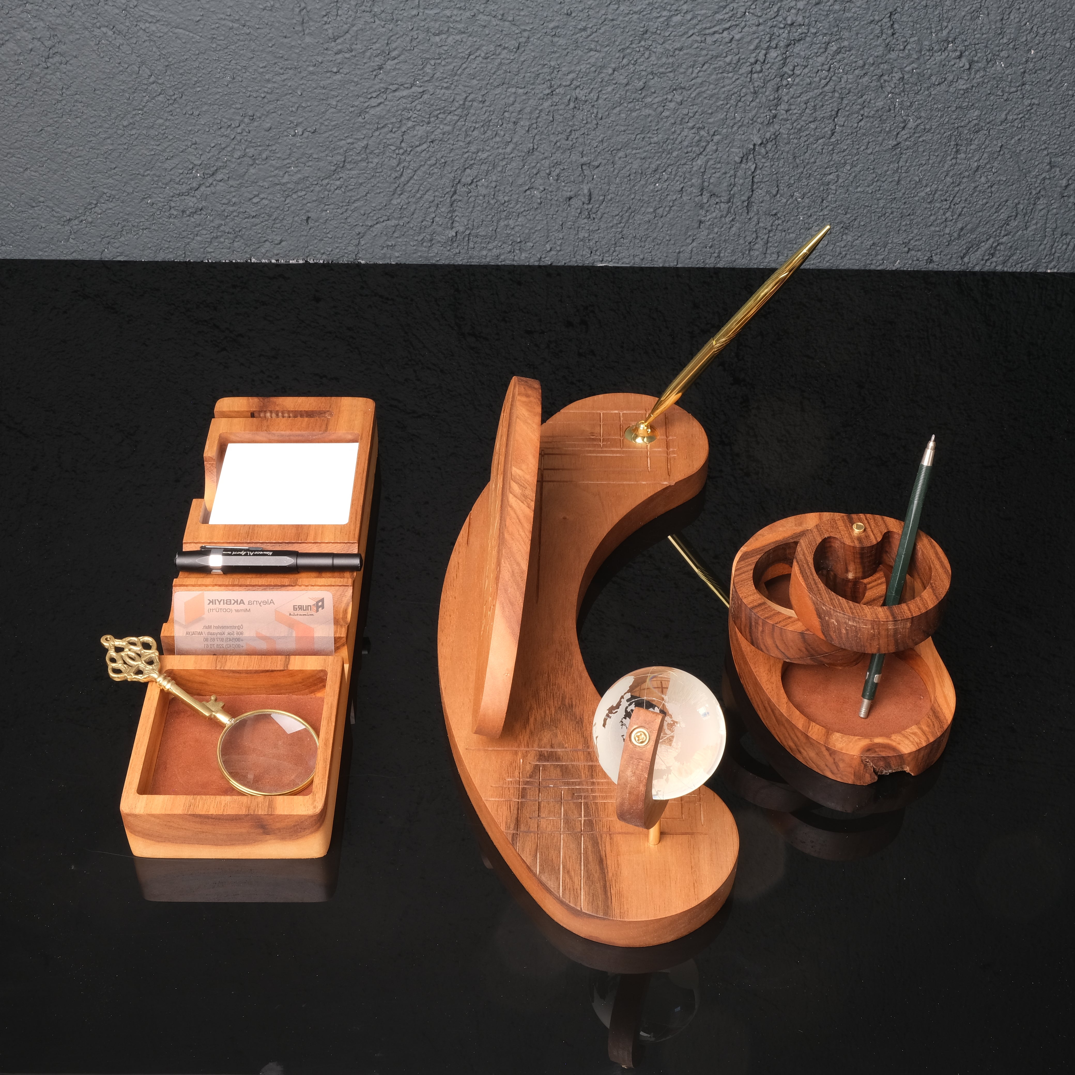 Triarch Solid Wood & Brass Desk Set – Prestigious Office Accessory