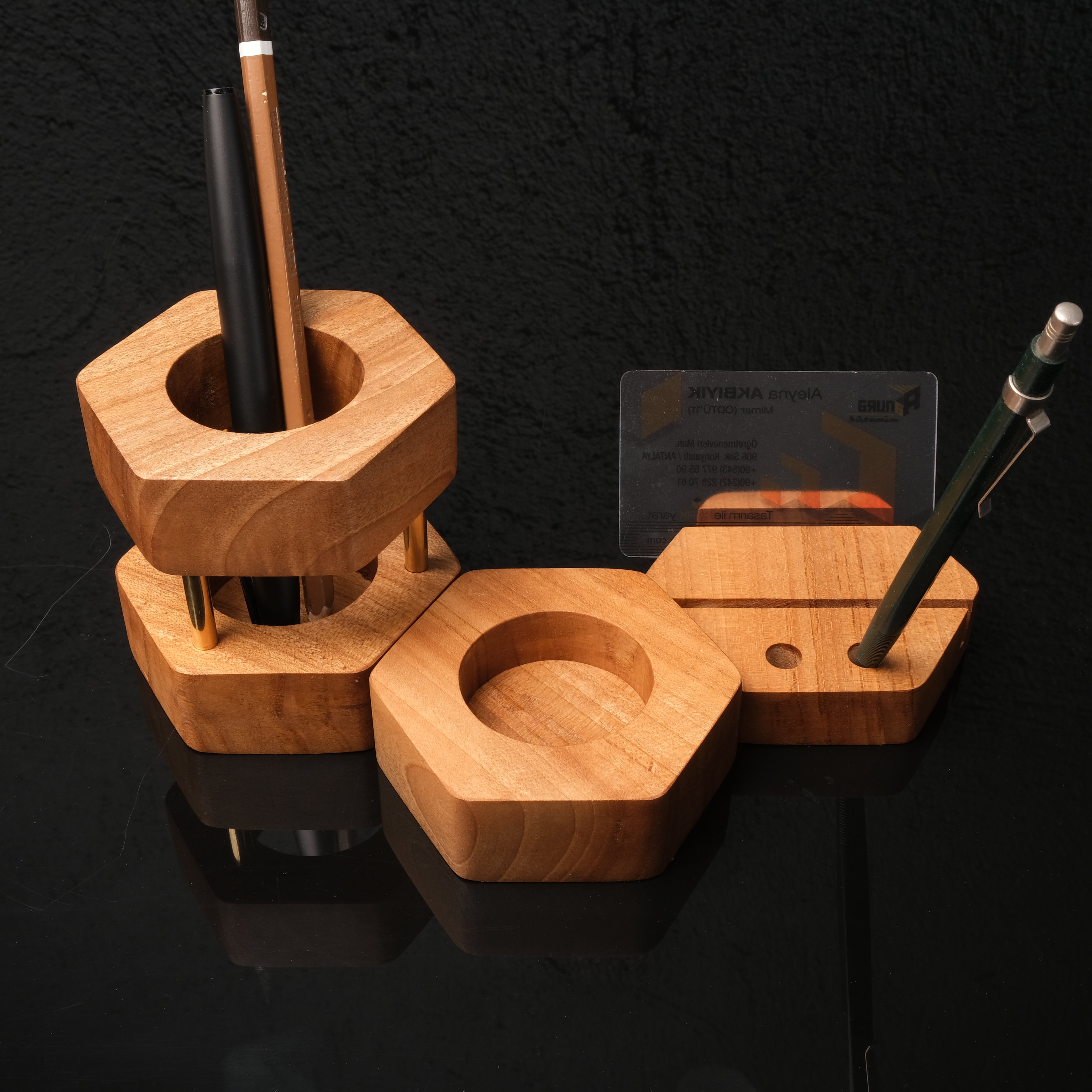 ASYMMETRIC WOODEN PEN HOLDER