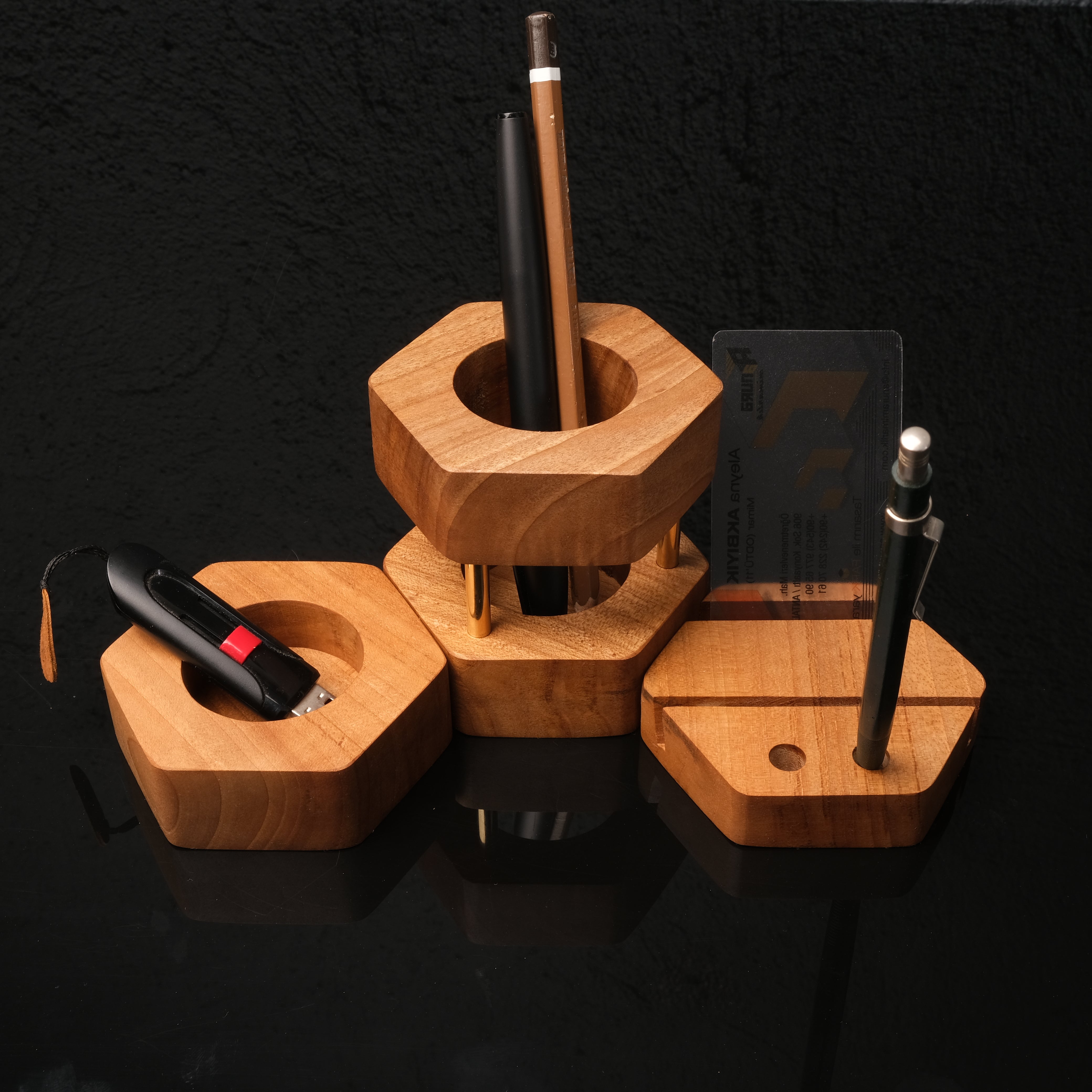 ASYMMETRIC WOODEN PEN HOLDER