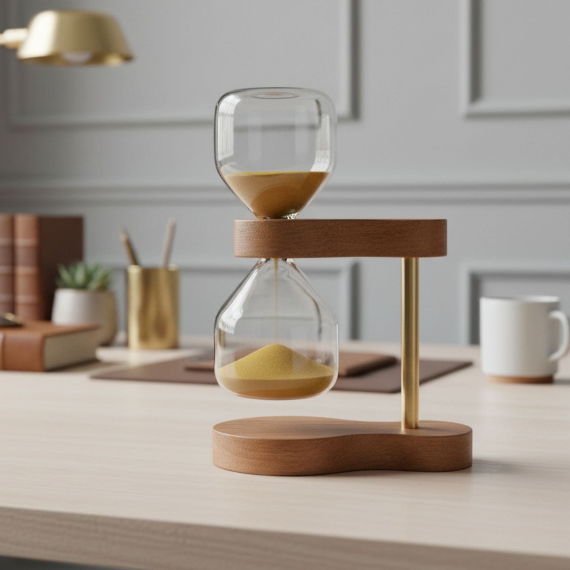 Chronos – Masif Ahşap & Cam Kum Saati | Lüks Masaüstü Ofis Aksesuarı ve Prestijli Hediye