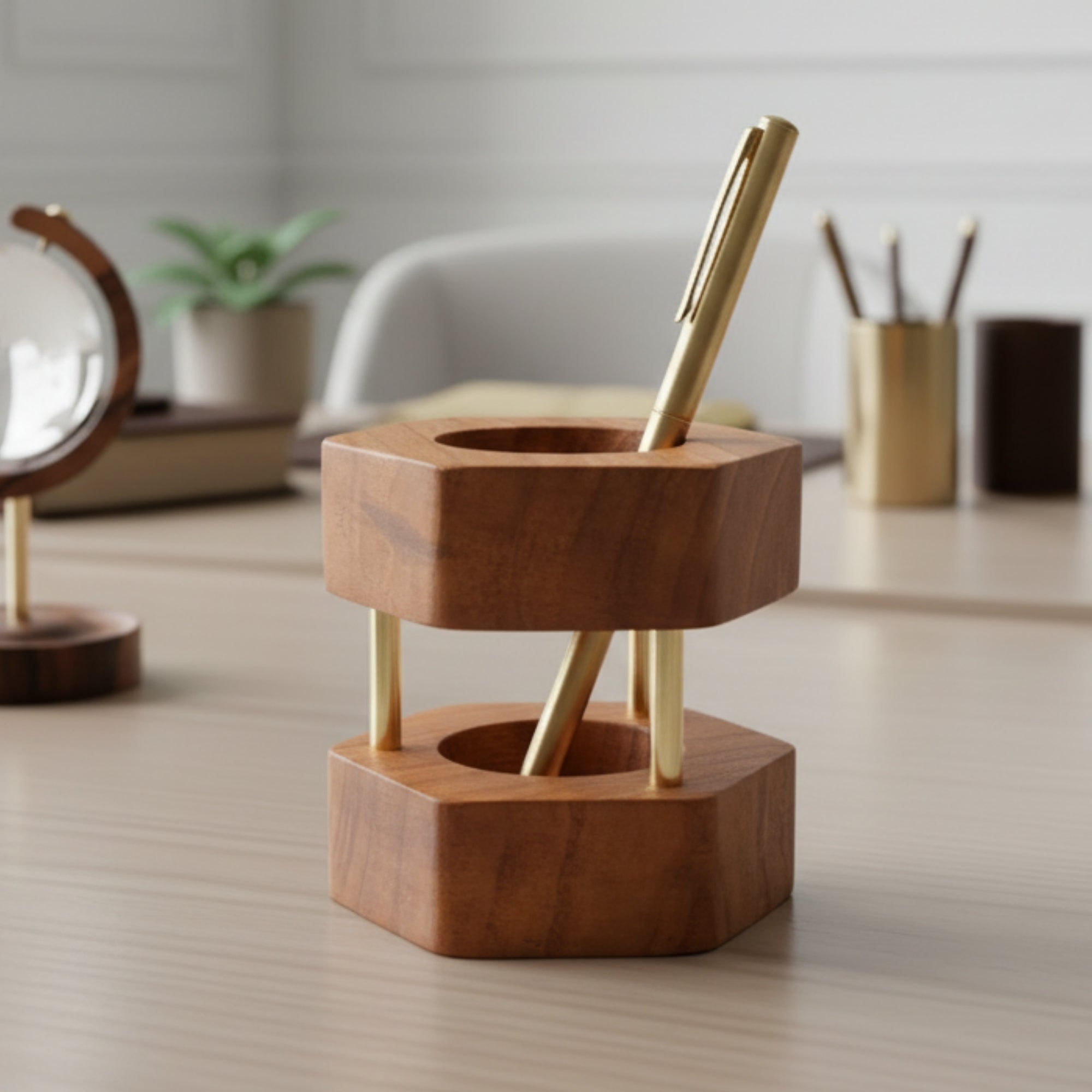 ASYMMETRIC WOODEN PEN HOLDER