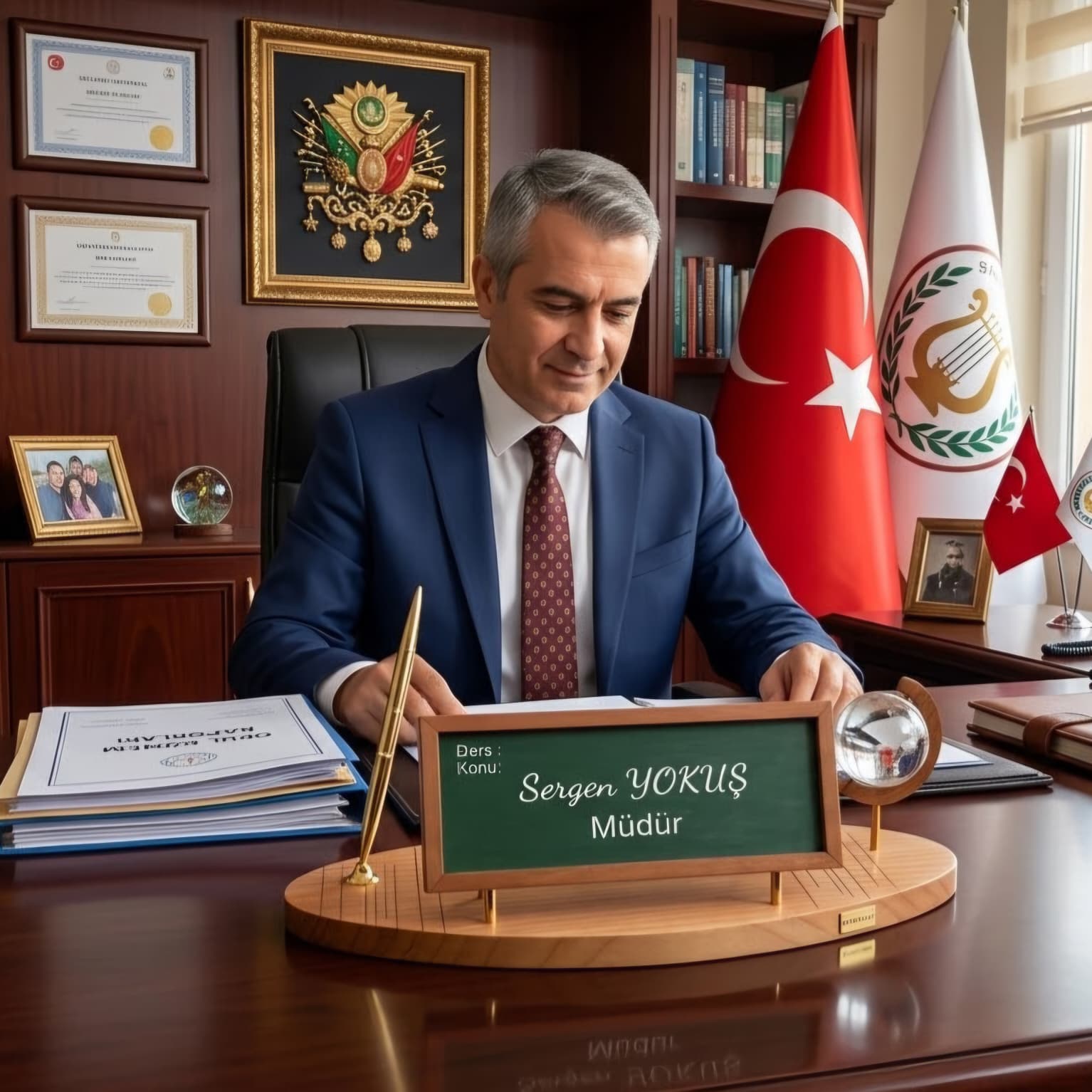 Academia öğretmene özel ahşap masa isimliği