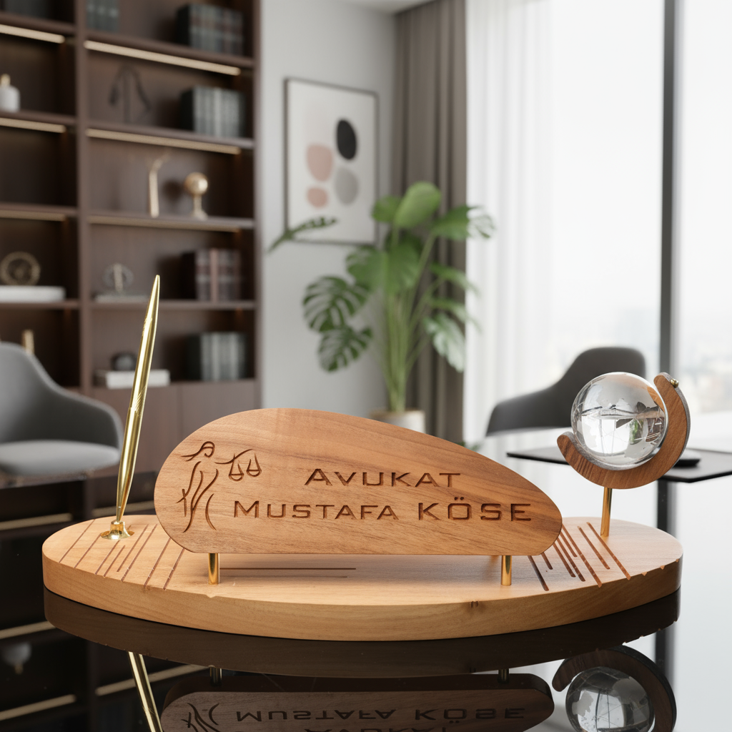 Triarch  Masif Ahşap & Pirinç Masa Seti – Prestijli Ofis Aksesuarı