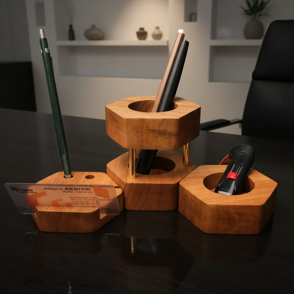 ASYMMETRIC WOODEN PEN HOLDER