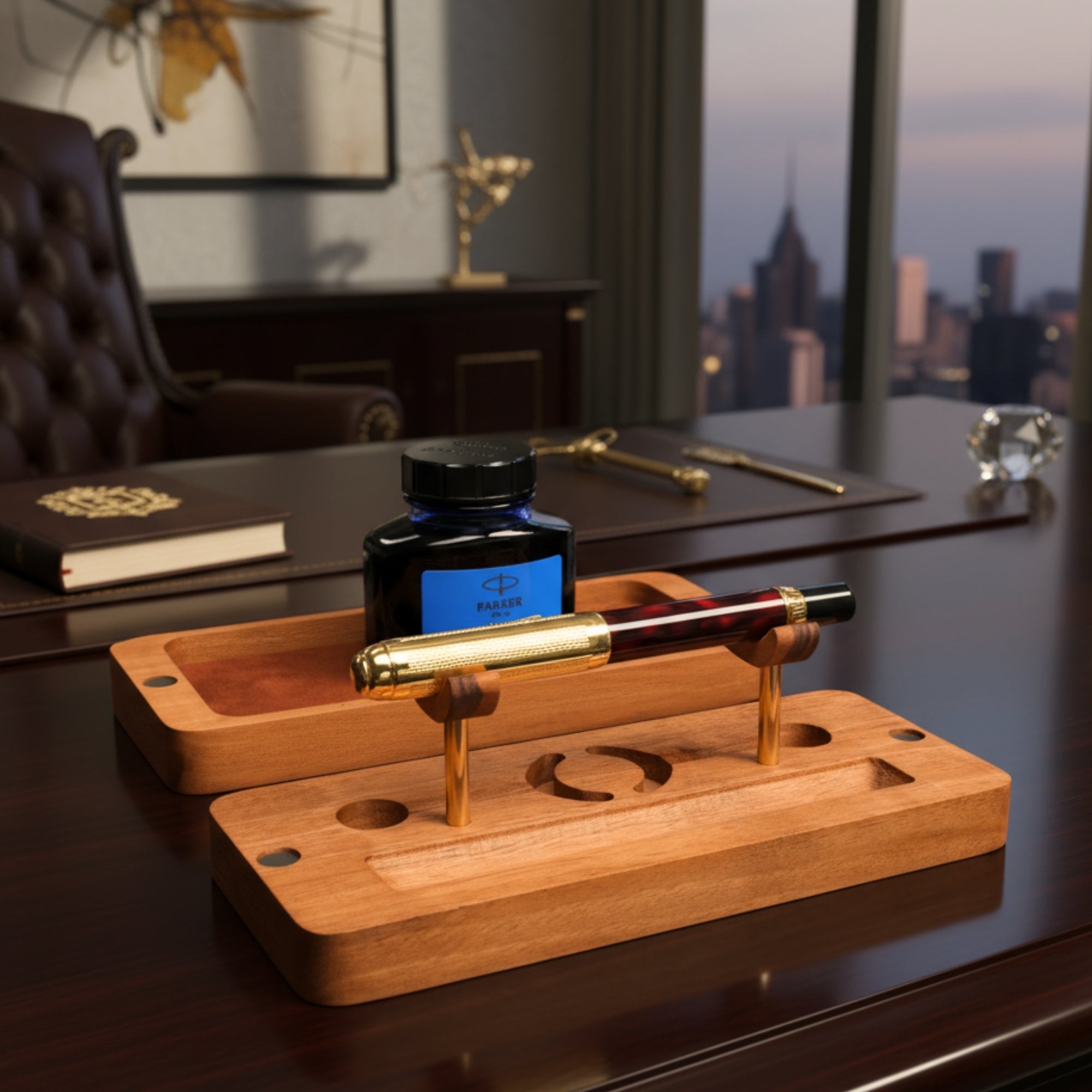 Linea – Masif Ahşap & Pirinç Dolma Kalem ve Stant